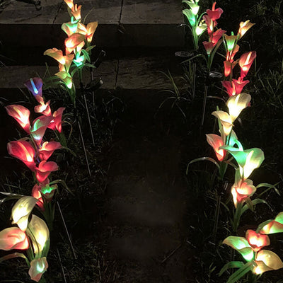 Moderne Solarpferdeschuhblume Bunte 4 LED Outdoor Garten Bodenstecker Landschaftslicht 