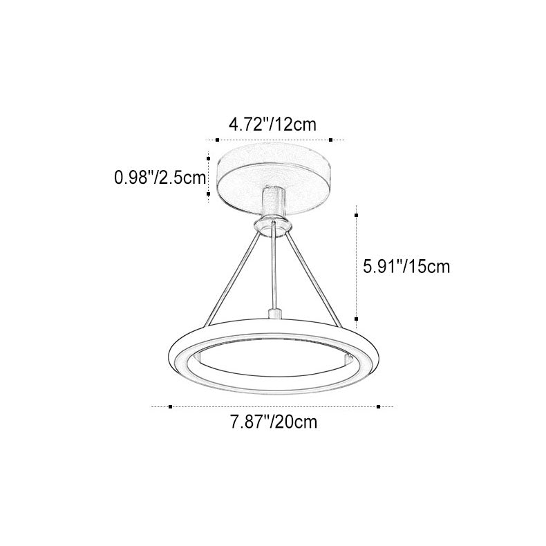 Modern Simplicity Aluminum Circle Strip LED Semi-Flush Mount Ceiling Light For Hallway