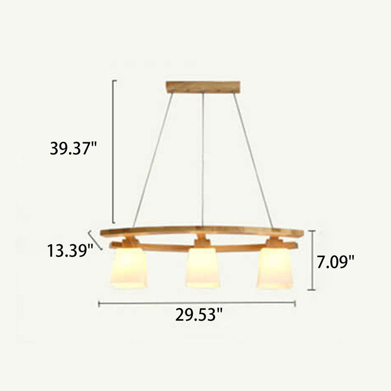 Nordic Minimalist Solid Wood Glass Island Light 3-Light Chandelier