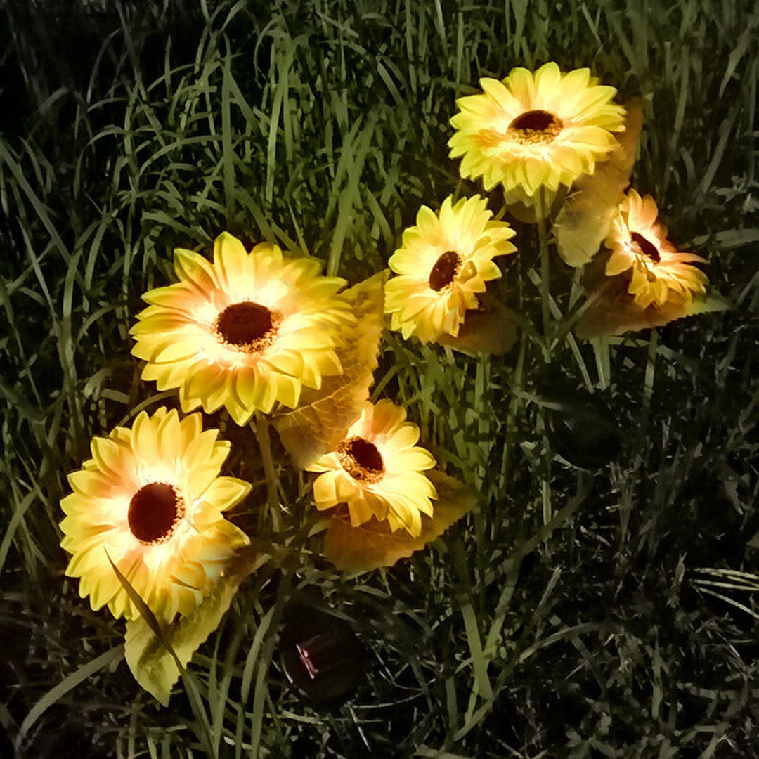 Luz de paisaje para jardín al aire libre con LED de 3 cabezas Solar Sunflower 