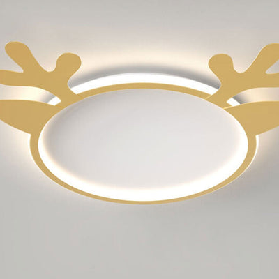 Nordic Creative Deer Head Round Kids LED Flush Mount Ceiling Light