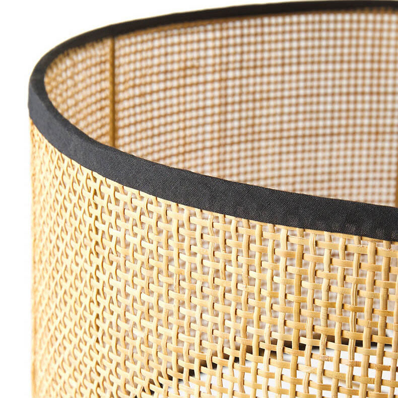 Traditionelle rustikale Rattan-Weberei Zylinder 1-Licht Tischlampe für das Heimbüro 
