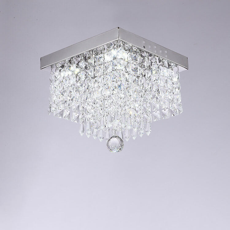 Modern Light Luxury Square Stainless Steel Crystal Lampshade LED Flush Mount Ceiling Light