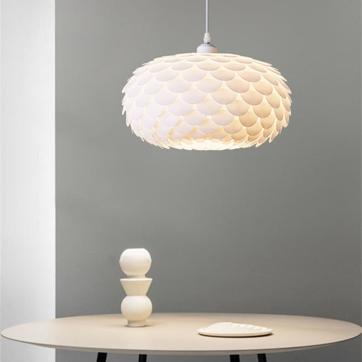 Contemporary Creative Cream Pine Cone Round Iron PVC Dome 1-Light Pendant Light For Living Room