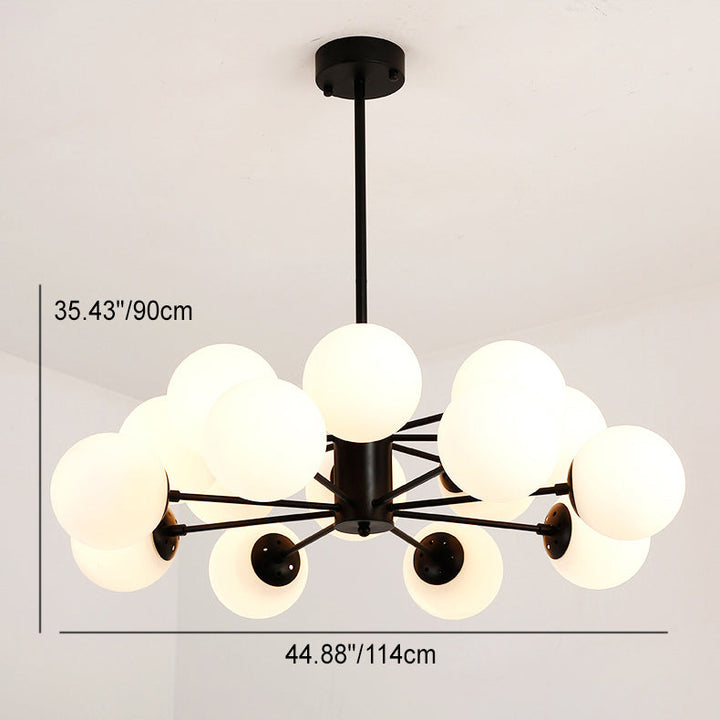 Moderner Mid-Century Eisenrahmen Magic Bean Glasschirm 8/12/16-Licht Kronleuchter für Wohnzimmer 
