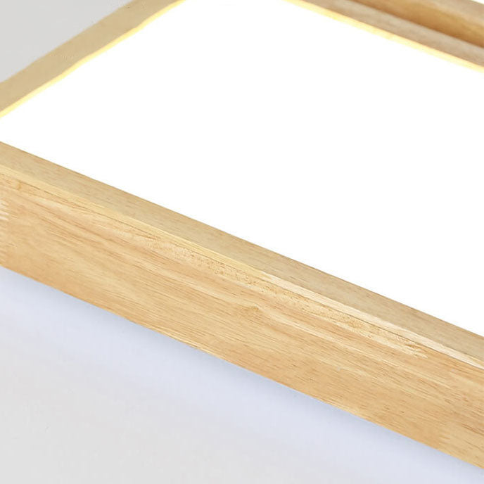 Nordic Japanese Log Wood  Rectangular LED Flush Mount Ceiling Light