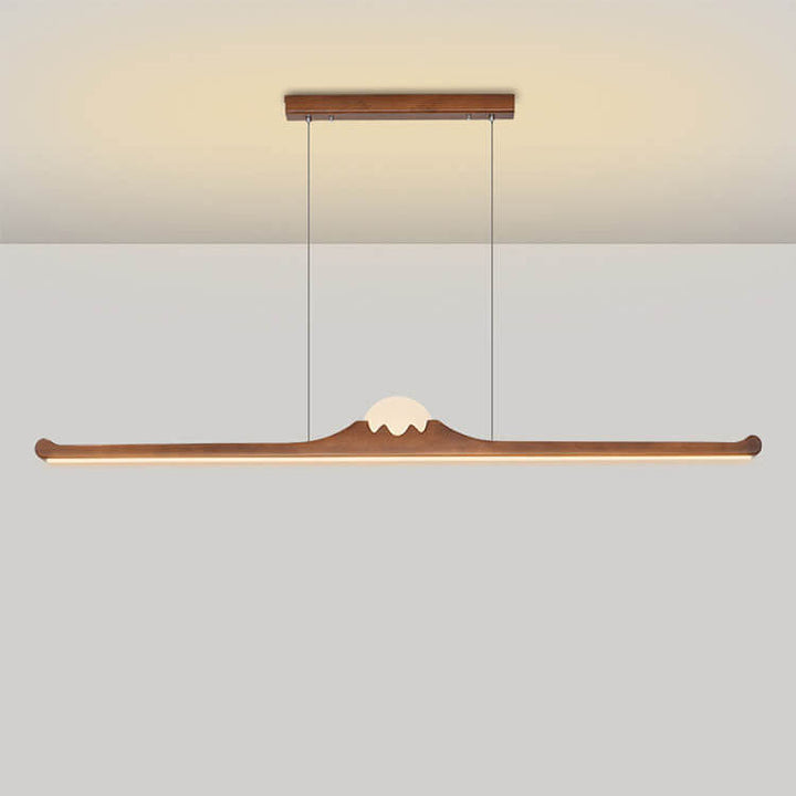 Nordic Retro Black Walnut Solid Wood Long Strip LED Island Light Chandelier
