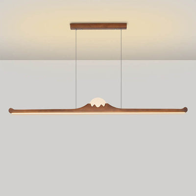 Nordic Retro Black Walnut Solid Wood Long Strip LED Island Light Chandelier