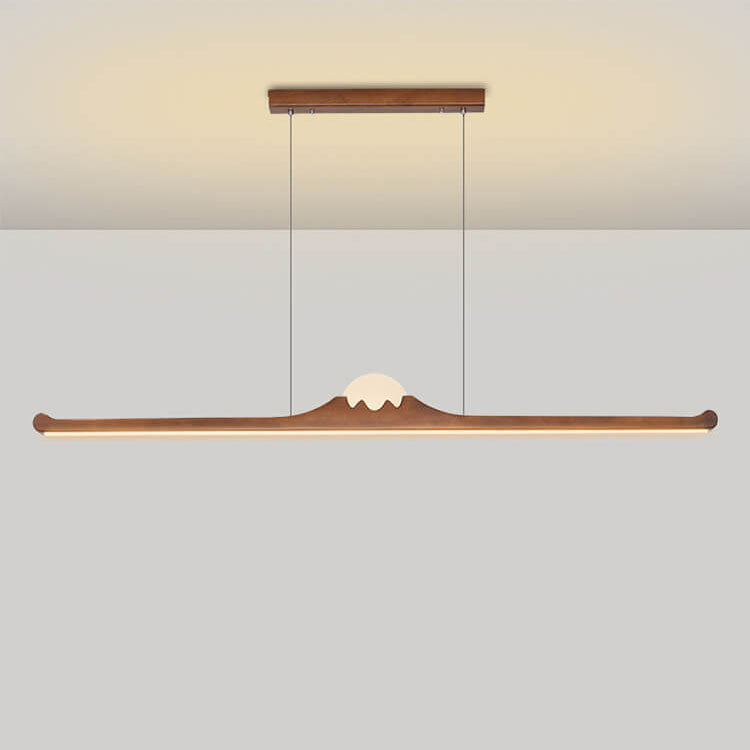 Nordic Retro Black Walnut Solid Wood Long Strip LED Island Light Chandelier