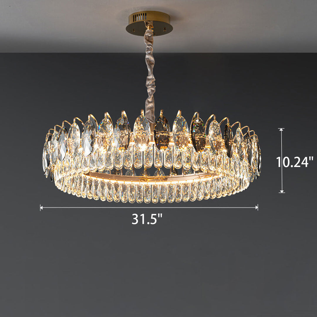 Lustre LED rond en cristal de luxe léger européen 