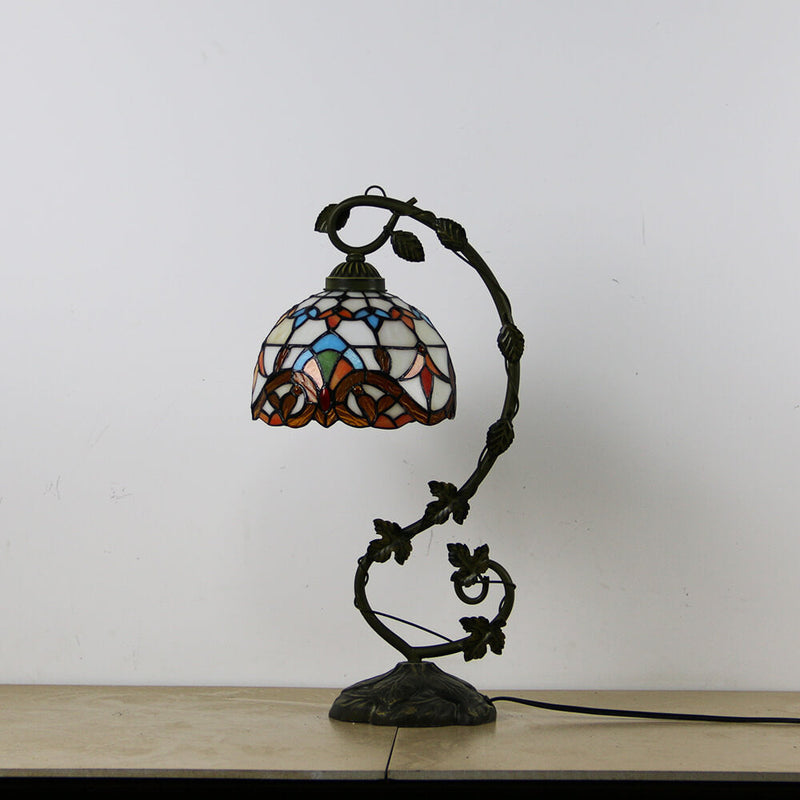 Tiffany Rustic Rose Stained Glass Vine Resin 1-Light Table Lamp