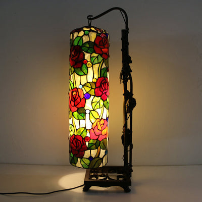 European Retro Tiffany Glass Painted 1-Light Table Lamp