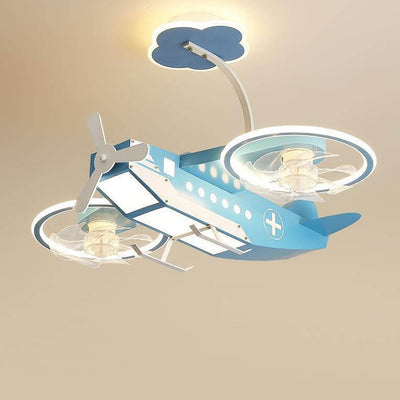 Creative Cartoon Aircraft Kids Flush Mount Ceiling Fan Light