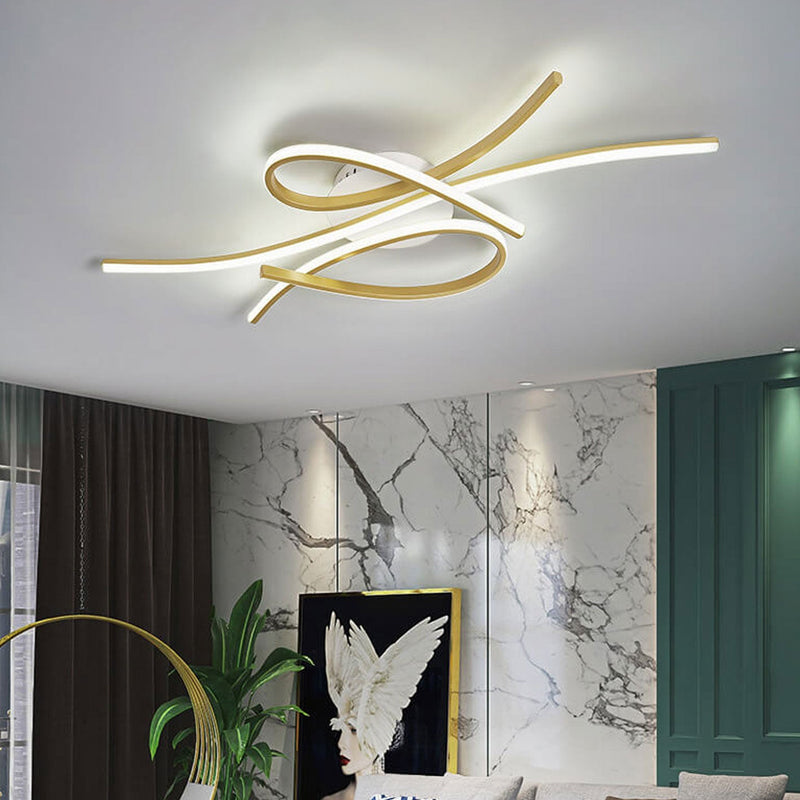 Modern Creative Bending Curves Line Design LED Flush Mount Ceiling Light