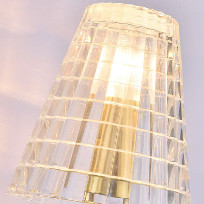 Moderne, luxuriöse, strukturierte Glaskegel-Messing-Wandleuchte mit 1 Licht