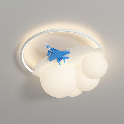 Modern Kids Cloudy Airplane Iron Resin Rotomolded LED Flush Mount Ceiling Light