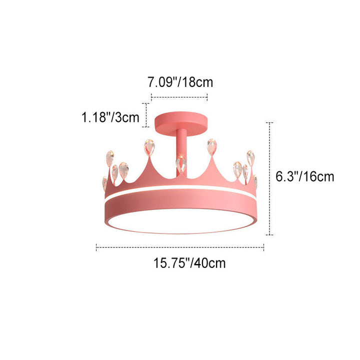 Contemporary Creative Cartoon Crown LED Kids Semi-Flush Mount Ceiling Light For Bedroom