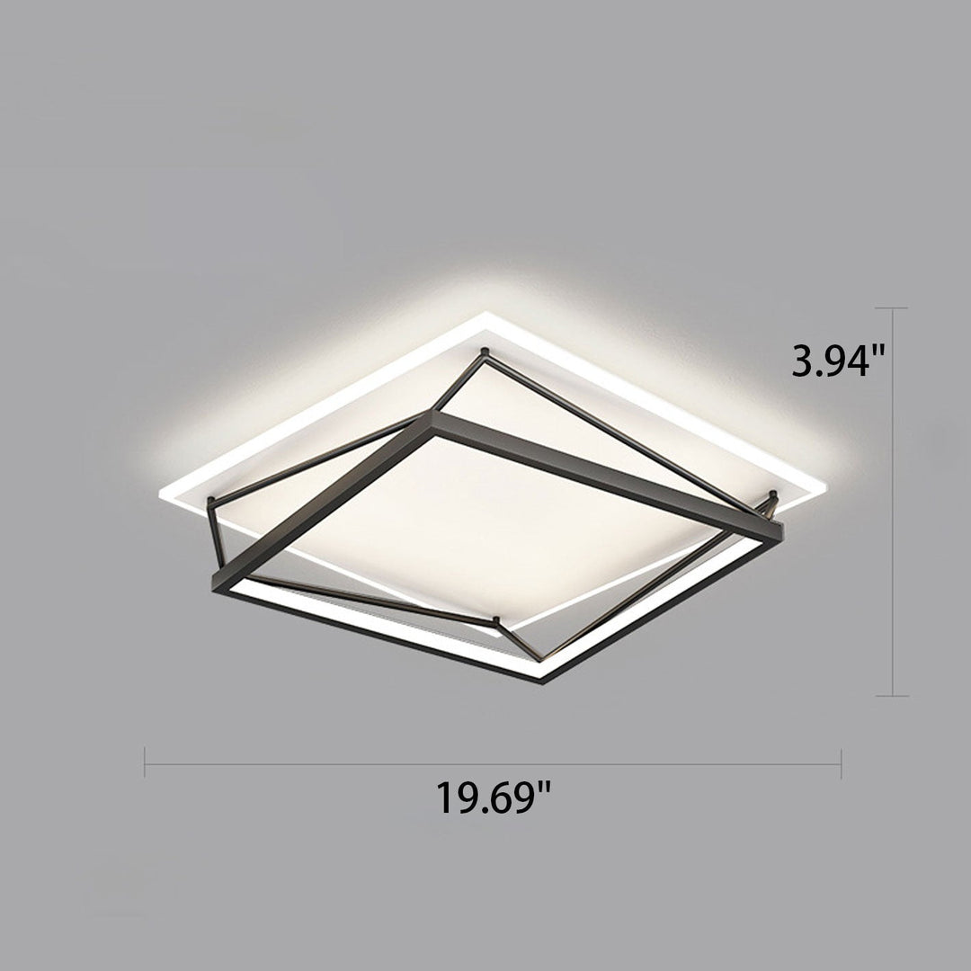 Luz de techo LED montada al ras con diseño geométrico cuadrado minimalista moderno de hierro y acrílico 
