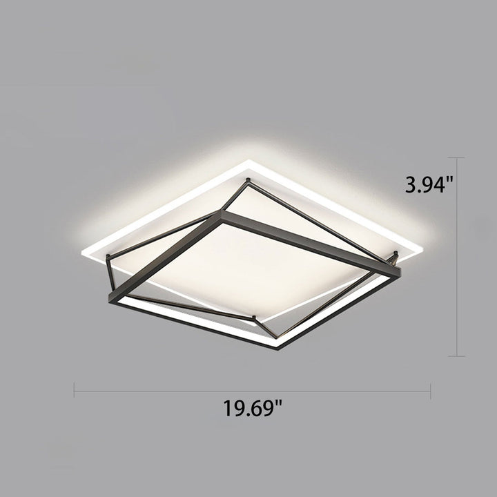 Luz de techo LED montada al ras con diseño geométrico cuadrado minimalista moderno de hierro y acrílico 