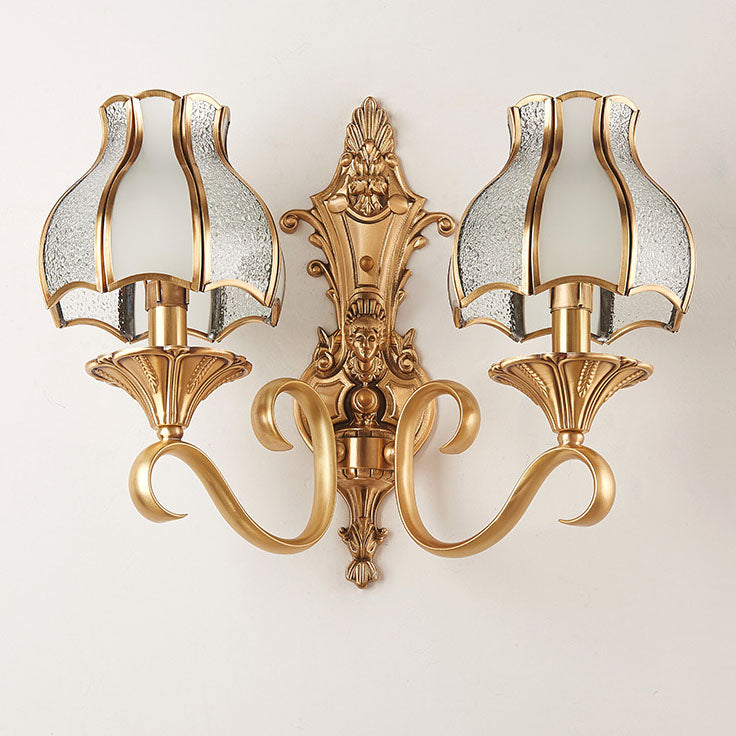European Light Luxury Vintage All Brass Glass 1/2-Light Wall Sconce Lamp