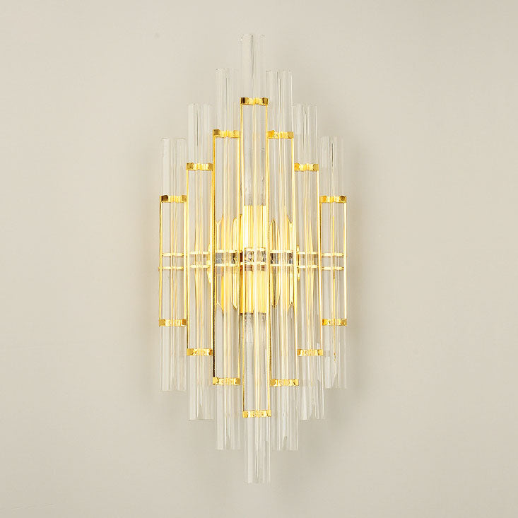 Modern Luxury Crystal Hardware Geometric Column Rechargeable 2-Light Wall Sconce Lamp For Living Room &amp; Bedroom