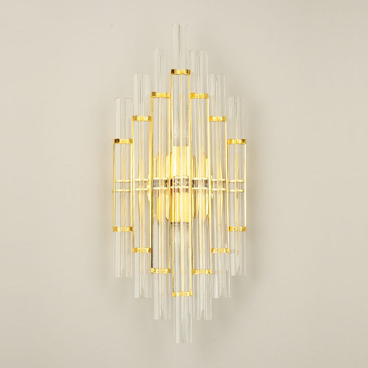Modern Luxury Crystal Hardware Geometric Column Rechargeable 2-Light Wall Sconce Lamp For Living Room &amp; Bedroom