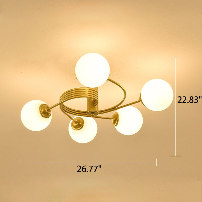 Nordic Light Luxury Glass Ball Spiral Design 3/5 Light Semi-Flush Mount Ceiling Light