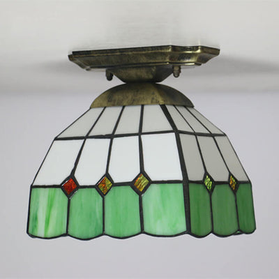 Tiffany Stained Glass Dome 1-Light Semi-Flush Mount Ceiling Light