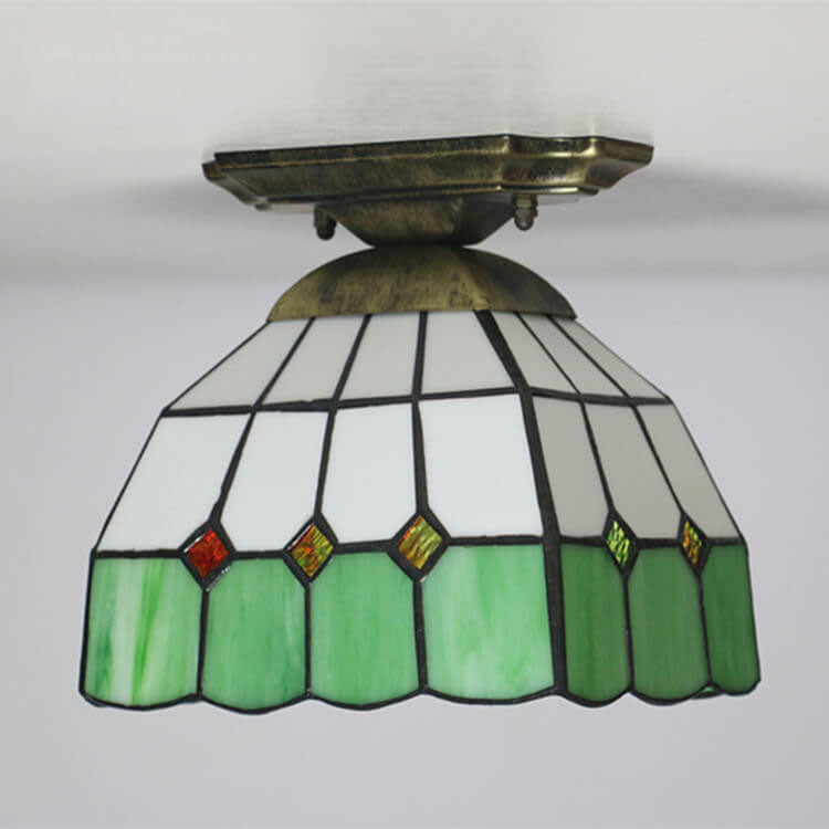 Cúpula de vidrio teñido Tiffany 1-luz semi-empotrada lámpara de techo 