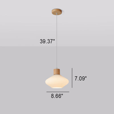 Japanischer einfacher ovaler Glas-Holz-Insel-Licht-Kronleuchter mit 1/3 Licht