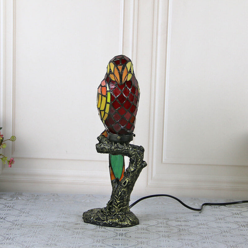 Lampe de table Tiffany American Parrot en résine avec vitrail à 1 lumière 
