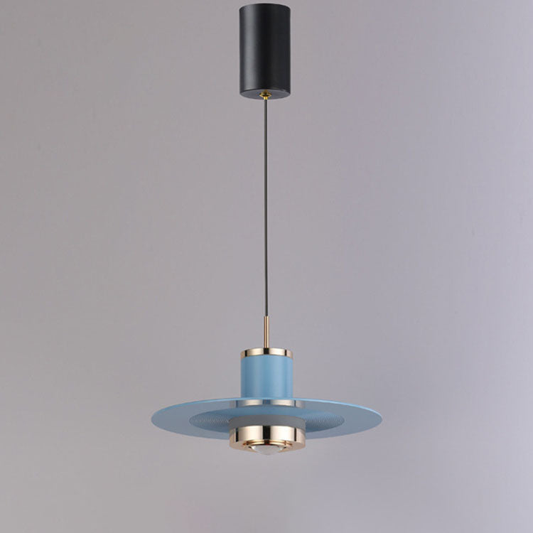 Modern Minimalist Cylinder Flying Saucer Hardware LED Pendant Light For Living Room