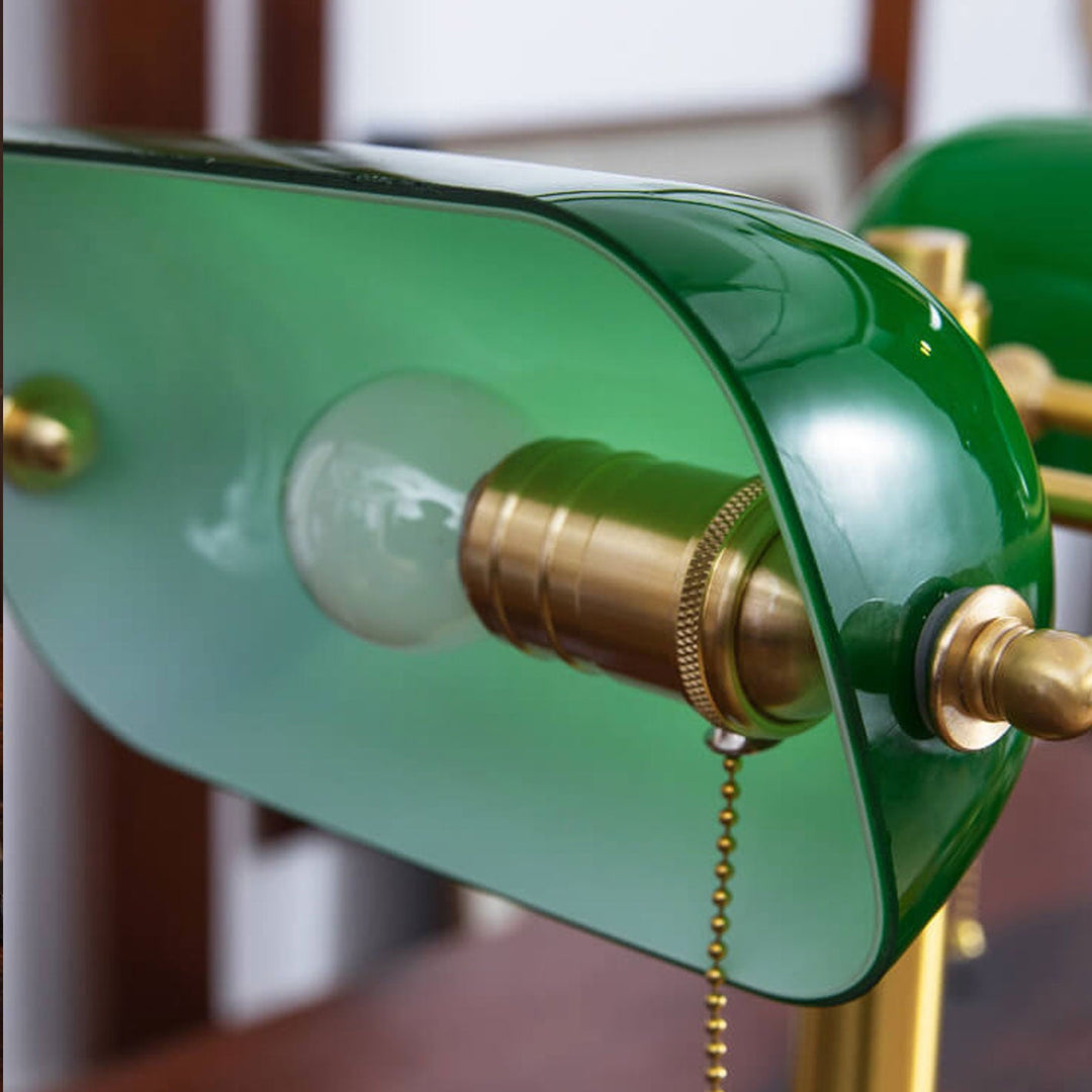 Lampe de table vintage en laiton vert à 2 lumières avec cordon de tirage et toucher 