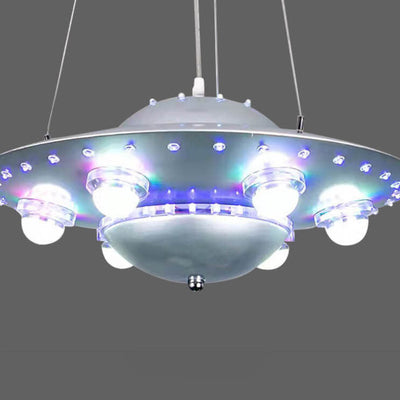 Contemporary Creative Kids Spaceship Iron Glass LED Chandelier For Bedroom