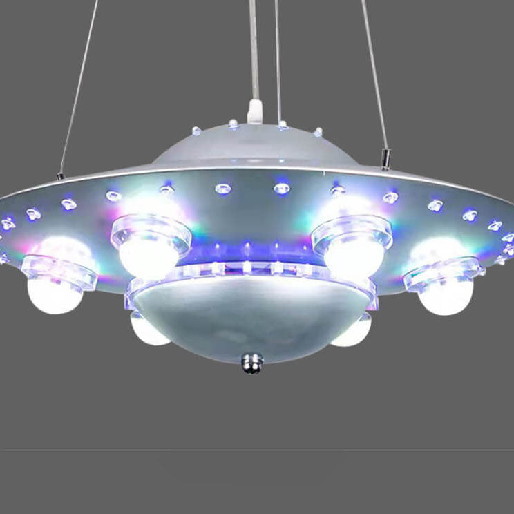 Contemporary Creative Kids Spaceship Iron Glass LED Chandelier For Bedroom