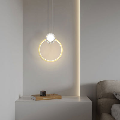 Modern Minimalist Light Luxury All Copper Crystal Ring LED Pendant Light
