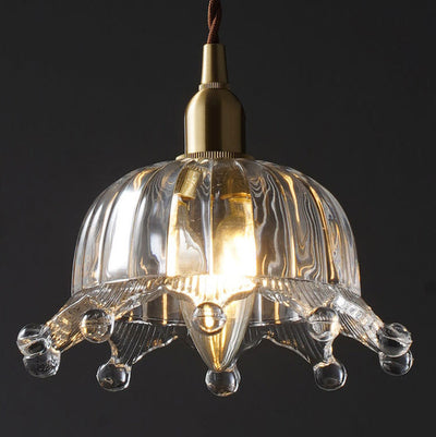 French Luxury Glass Flower Brass 1-Light Pendant Light