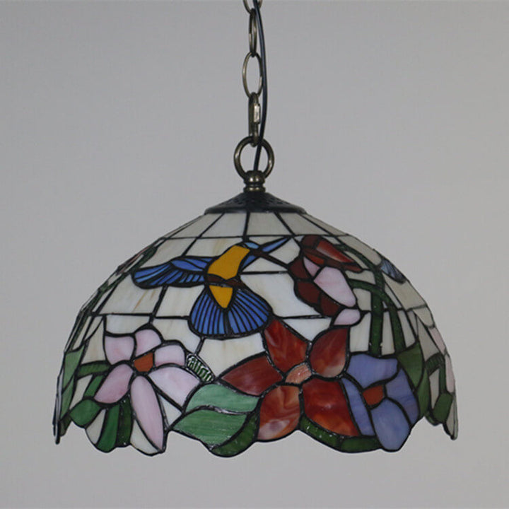 Cúpula de Vidrio Tiffany Europea con Vitral, Lámpara Colgante de 1 Luz 