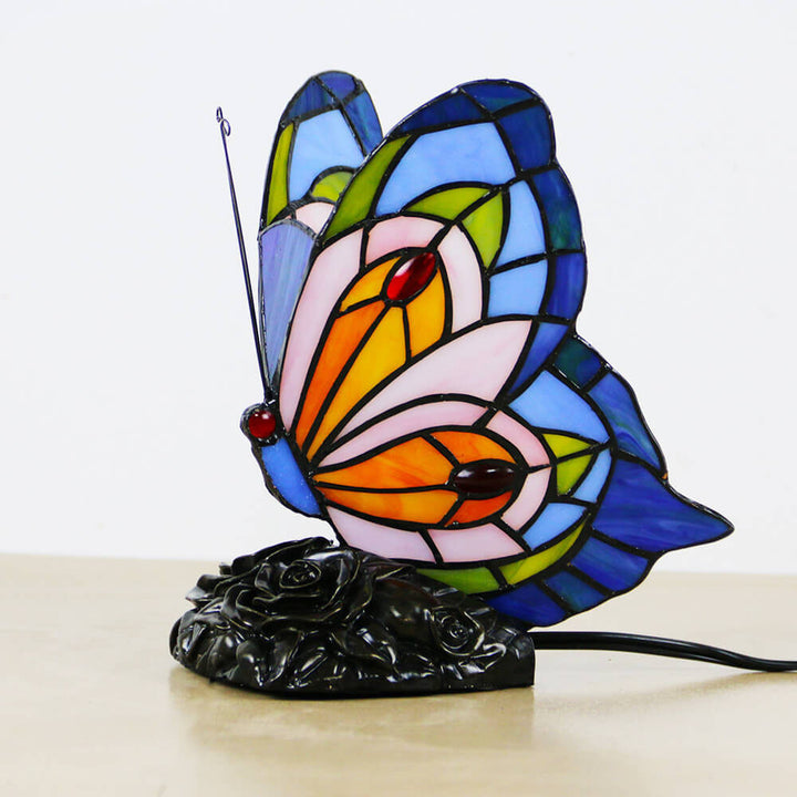 Traditionelle Tiffany-Glas-Harz-Schmetterlingsform Nachtlicht 1-flammige Tischlampe für Schlafzimmer &amp; Wohnzimmer 