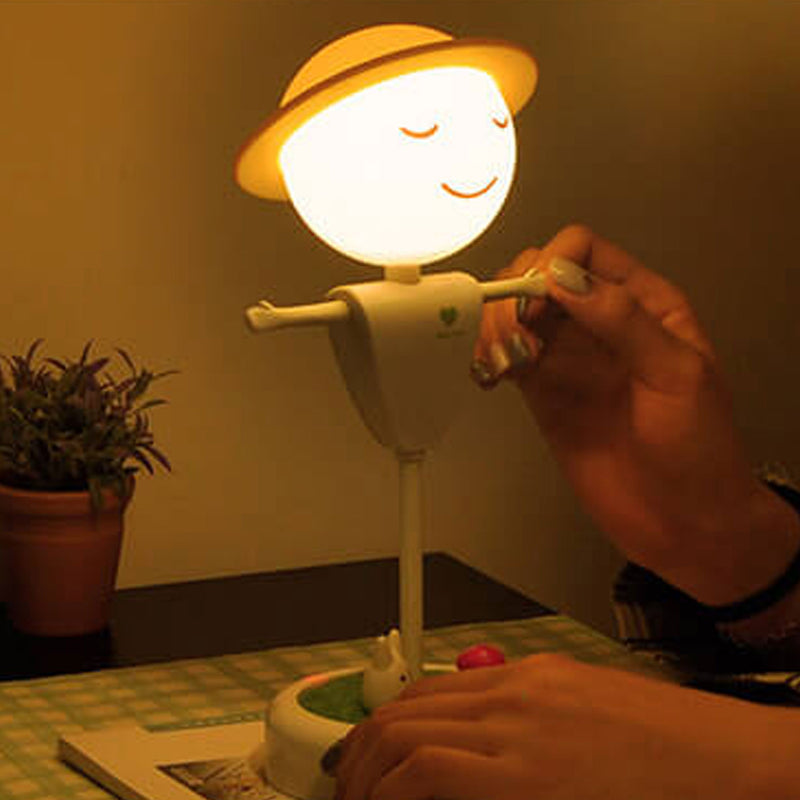 Dessin animé épouvantail visage souriant USB charge LED veilleuse lampe de table 