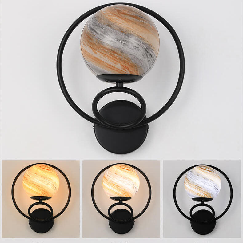 Nordic Creative Circle Planet Glass Iron 1-Light Wall Sconce Lamp