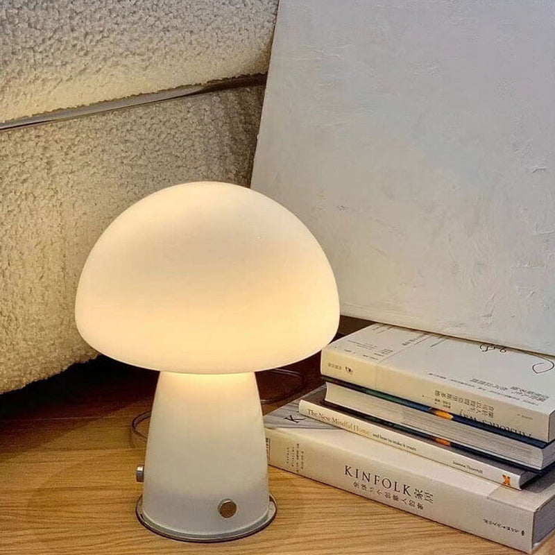 Nordic Orange White Glass Mushroom 1-Light Table Lamp