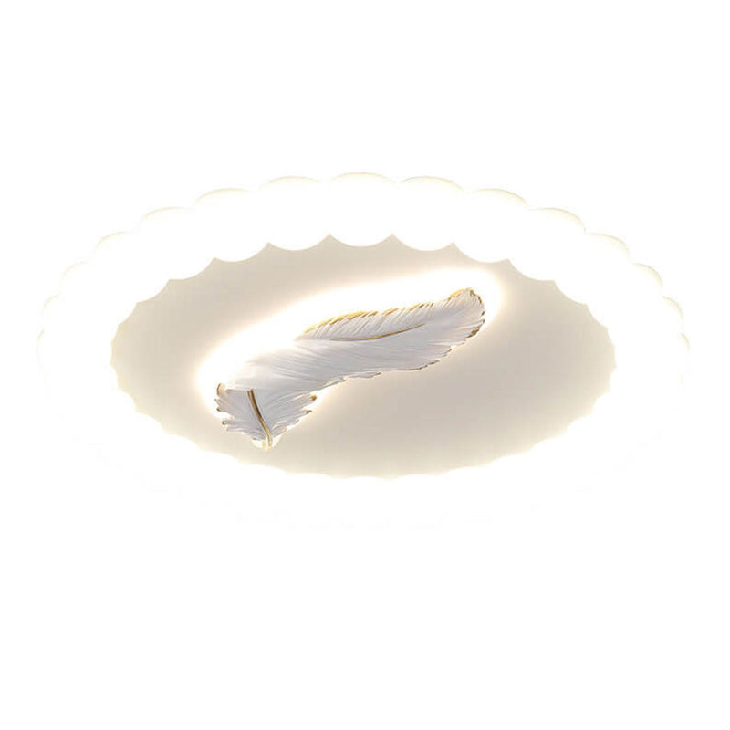 Nordic Minimalist Feather Decoration Design Round LED Flush Mount Light