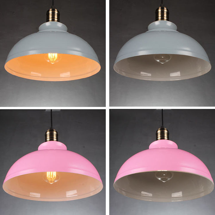Lustre Suspendu à 1 Lumière avec Abat-jour Rond en Fer de Style Industriel 