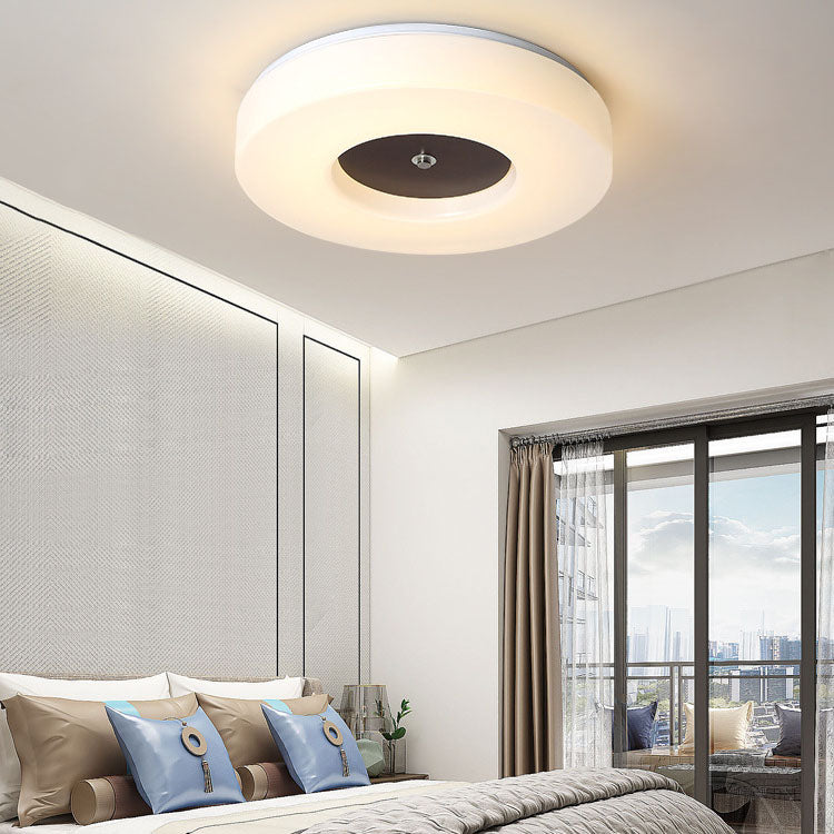 Minimalist Chinese Walnut Round Acrylic LED Flush Mount Ceiling Light