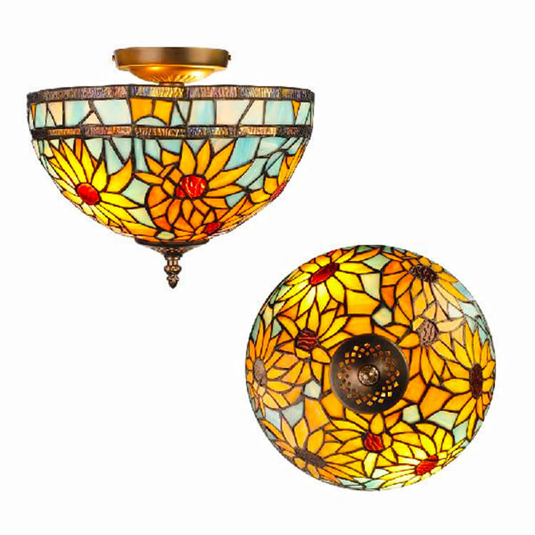 Éclairage encastré Tiffany vintage européen à 2 lumières 