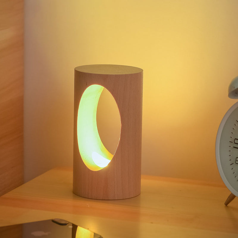 Japanische rechteckige LED-Nachtlicht-USB-Tischlampe aus Massivholz 