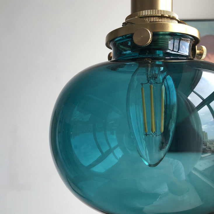 Traditionelle japanische ovale Pendelleuchte aus Messing und Glas mit 1 Licht für Schlafzimmer 