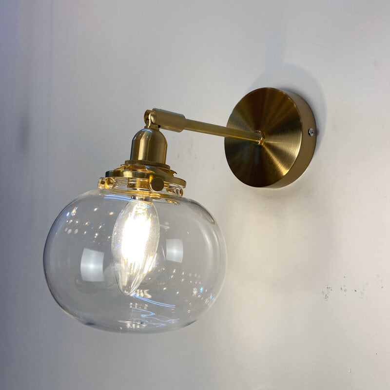 Japanese Vintage Round Ball Glass Brass 1-Light Wall Sconce Lamp