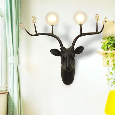 Vintage Creative Fortune Deer Head Resin 2-Light Wall Sconce Lamp